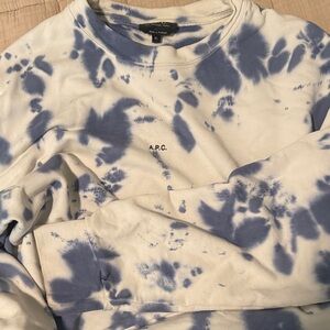 A.P.C. White and Blue Tie-Dye Crewneck Sweatshirt